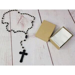 Vintage Small Youth Black Crucifix Necklace Plastic Hong Kong